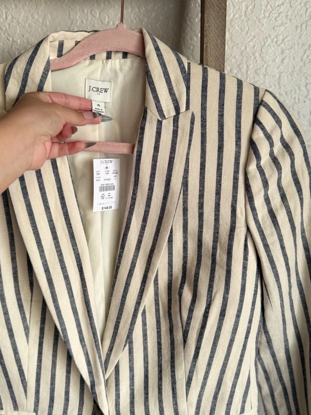 J. Crew Cream & Navy Striped Blazer